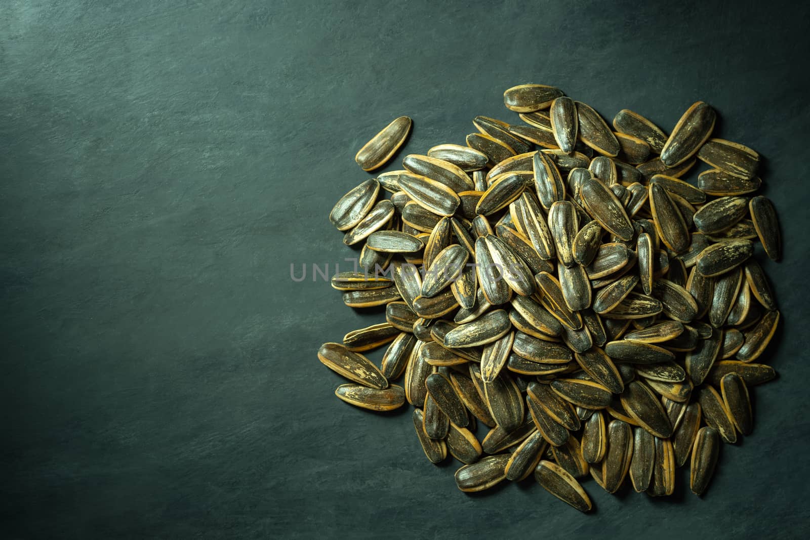 Sunflower seeds heap on black cement floor. by SaitanSainam