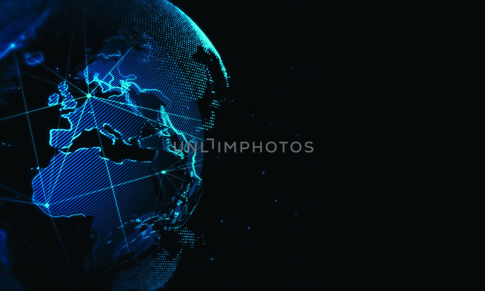 Cyber world network background.Global business technology.Digital world map presentation concept.