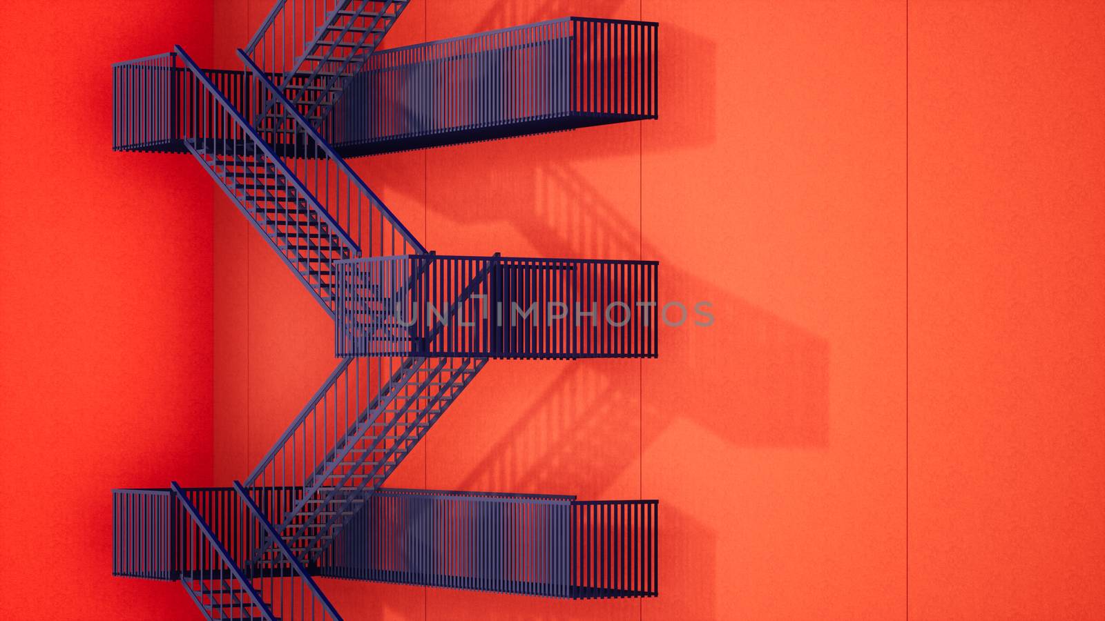 modern red building with fire escape stairs