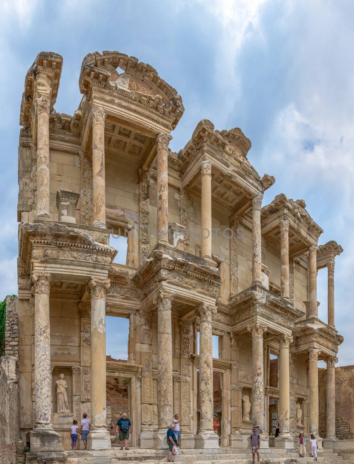 Ephesus, Turkey – 07.17.2019. Ephesus Library of Celsus in antique city on a sunny summer day