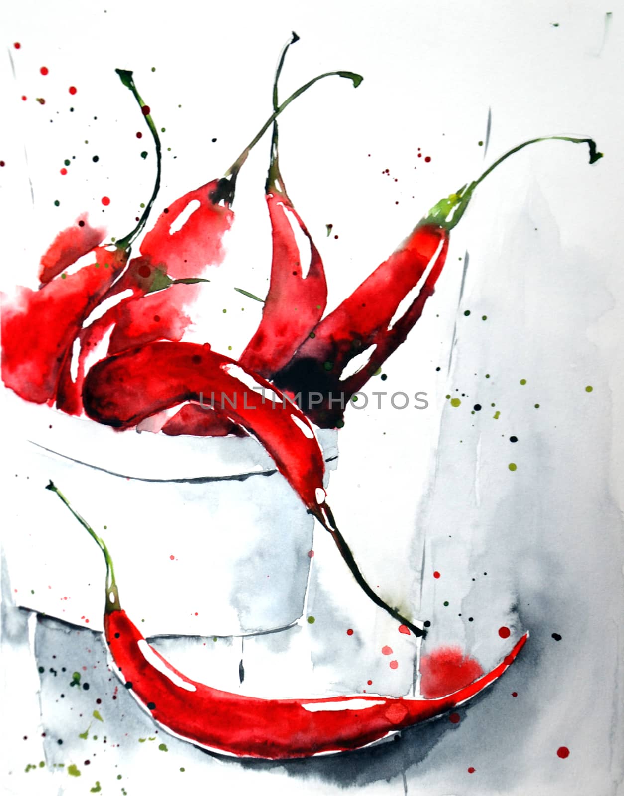 Chili peppers made of colorful splashes on white background