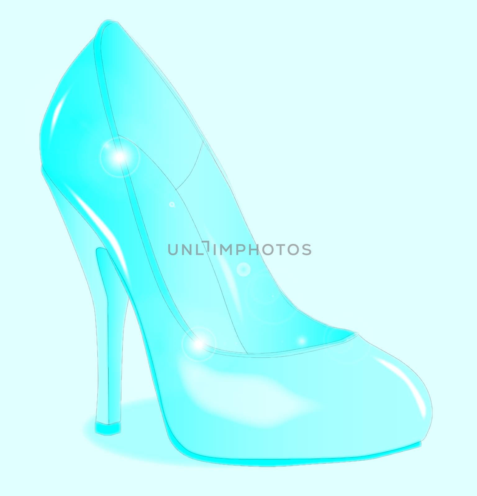 A glass see through stiletto heel shoe