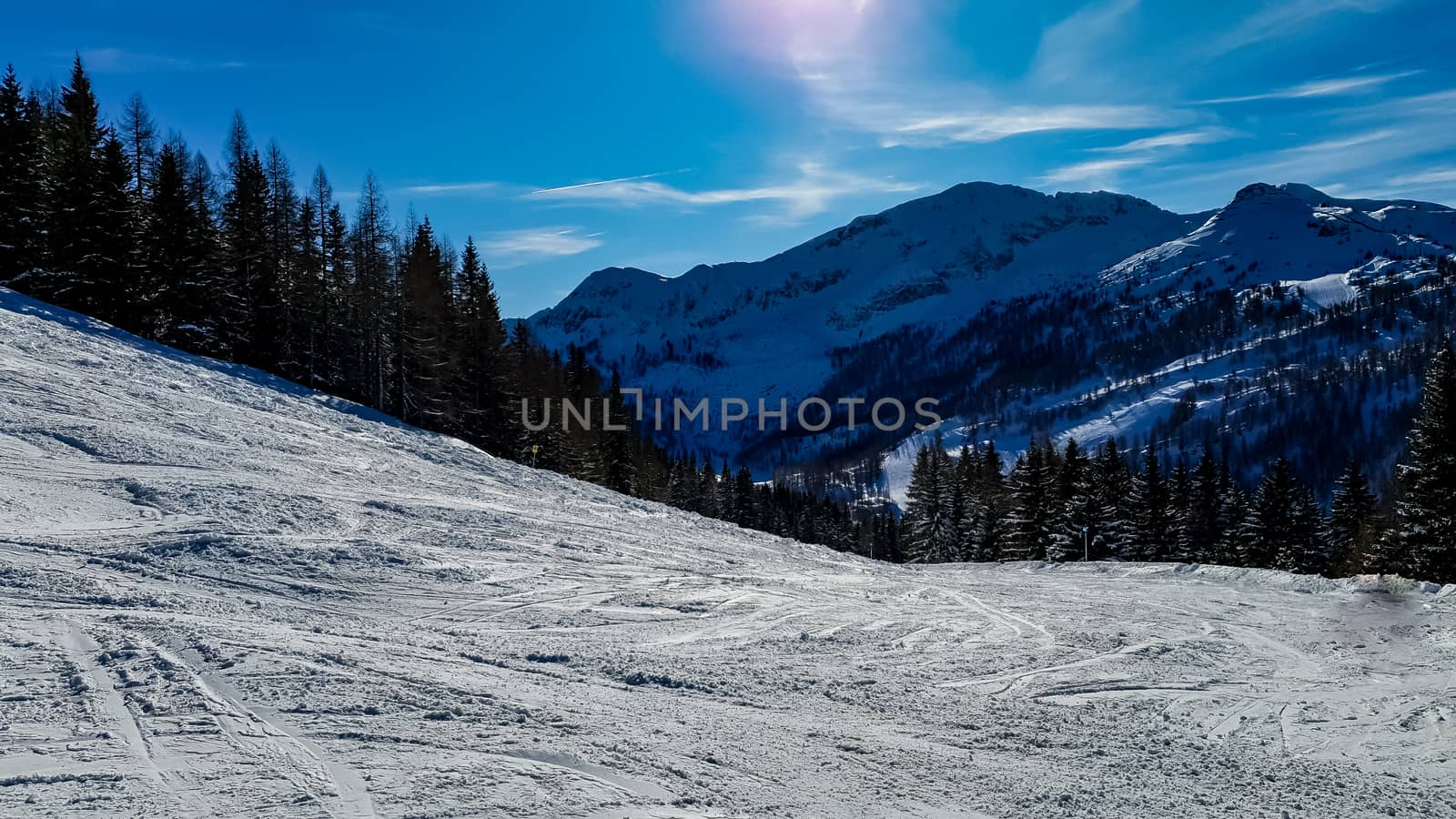 Snowy Alps in Austria During Winter Against A Blue Sky