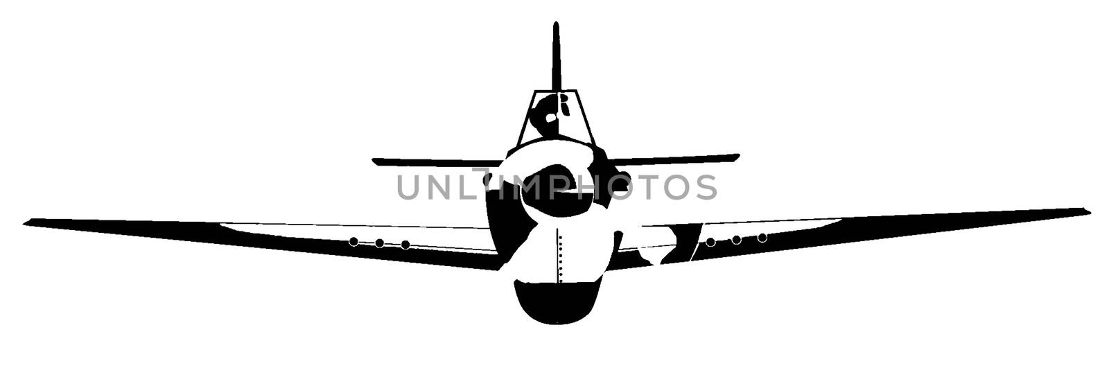 A black and white sketch of a World War Two fighter plane