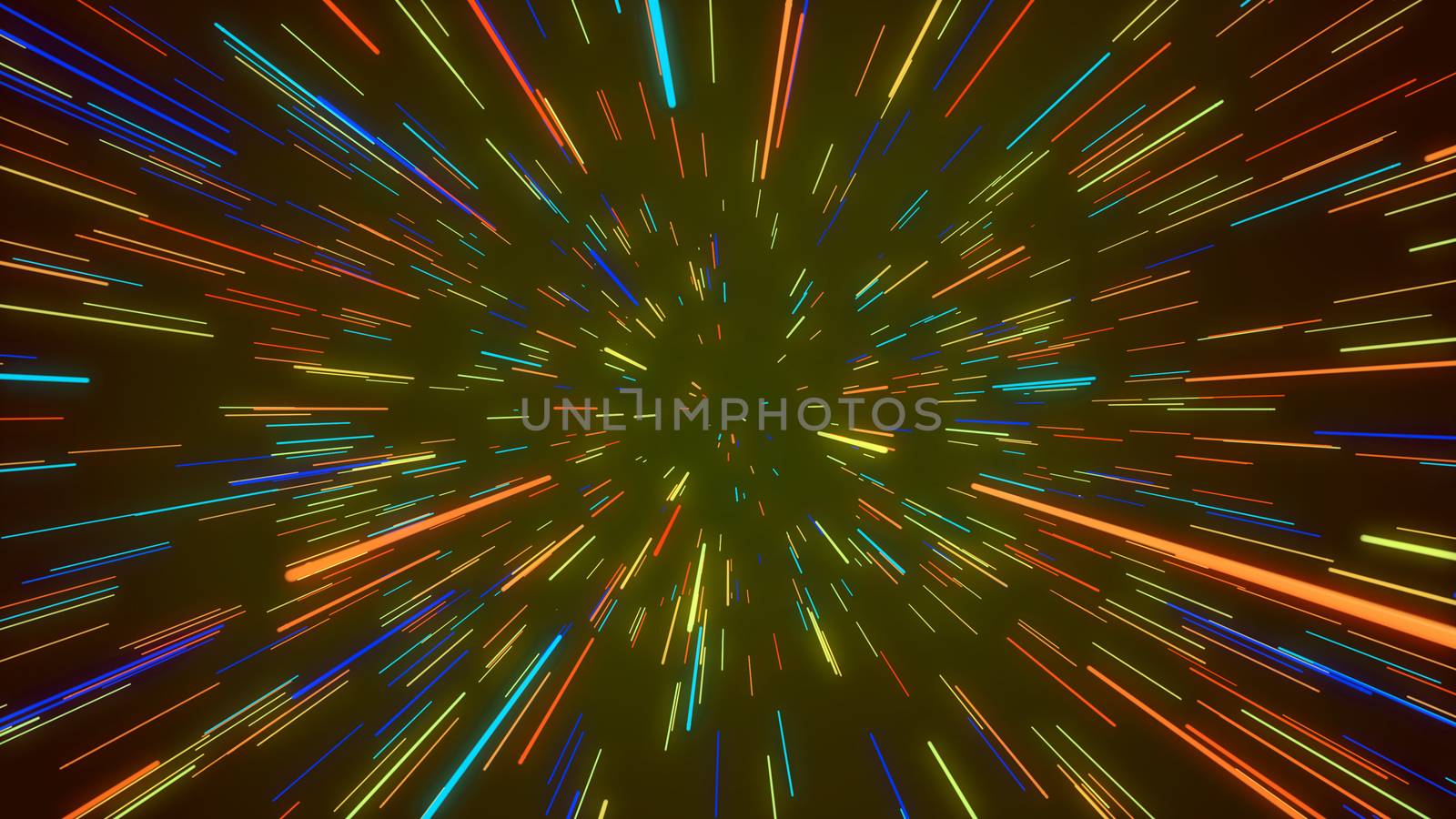 Cheerful 3d illustration of a colorful cosmos portal from rainbow direct stripes looking like sun beams gleaming hilariously in the khaki cyberspace.