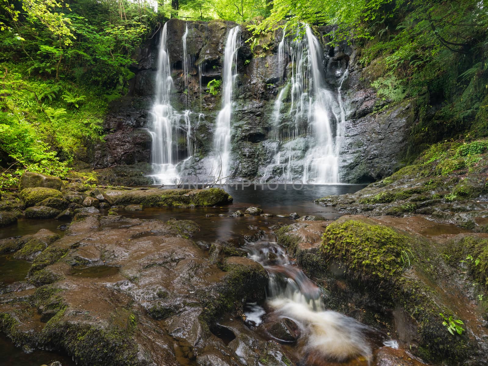 Glenariff Forest Park, County Antrim, Northern Ireland – July 10 2017:  Glenariff Forest and Waterfall.