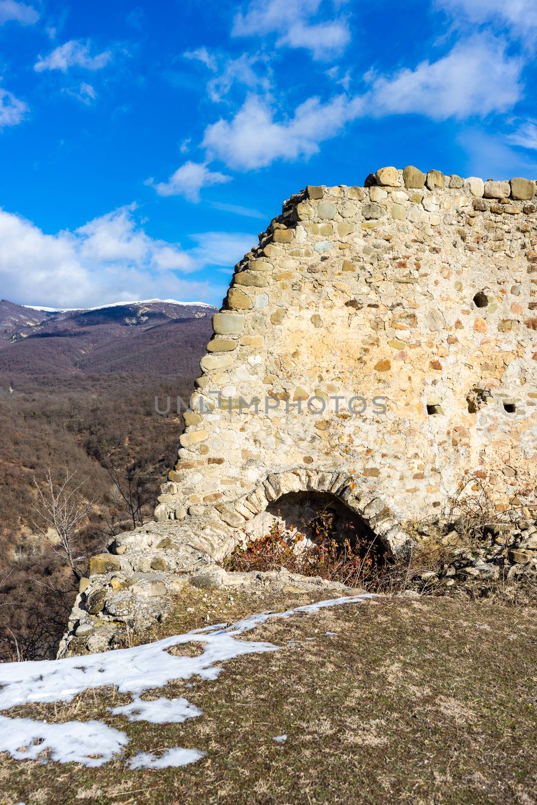 Famous georgian travel  landmark Manavi castle in winter time