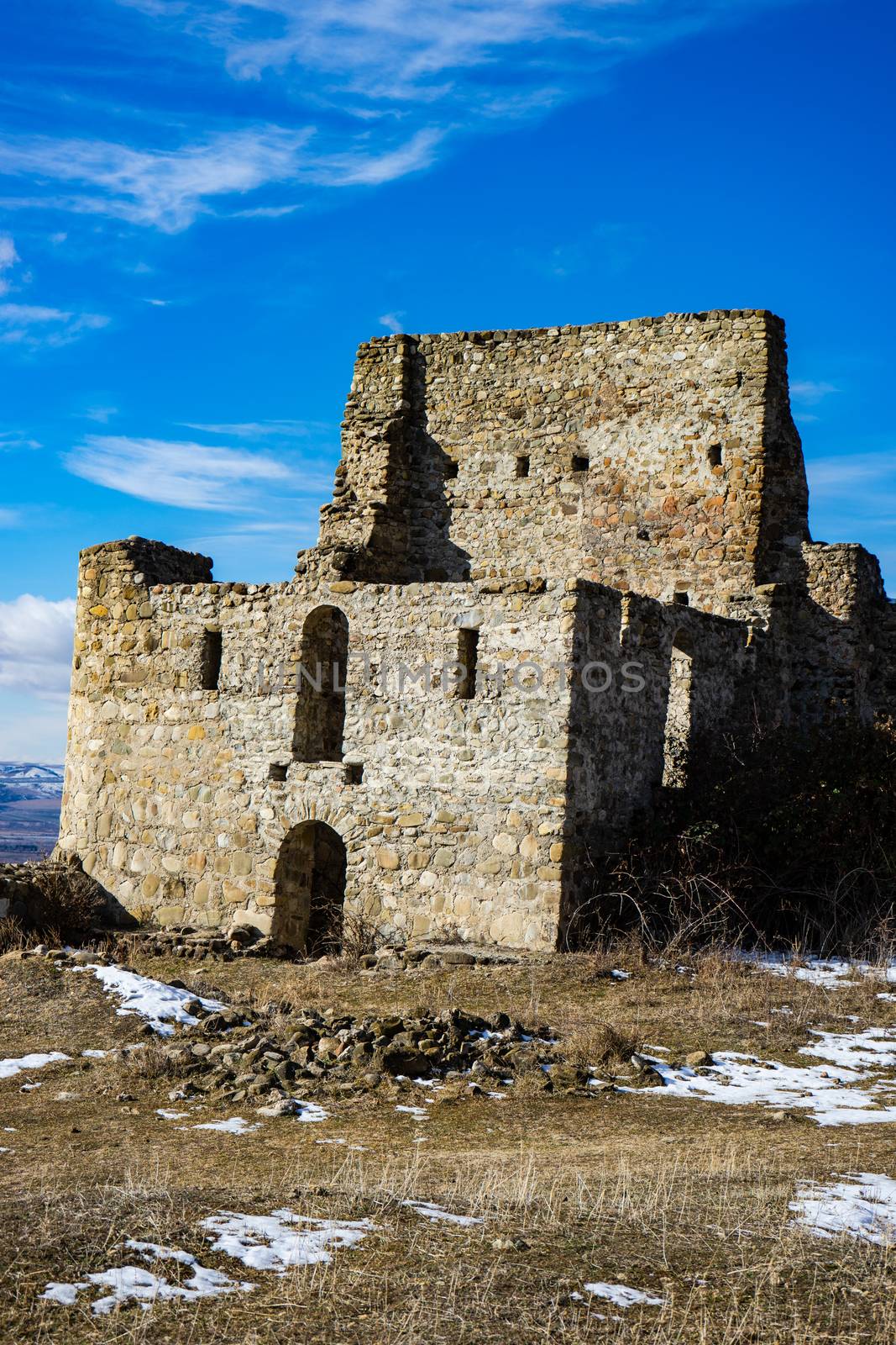 Famous georgian travel  landmark Manavi castle in winter time