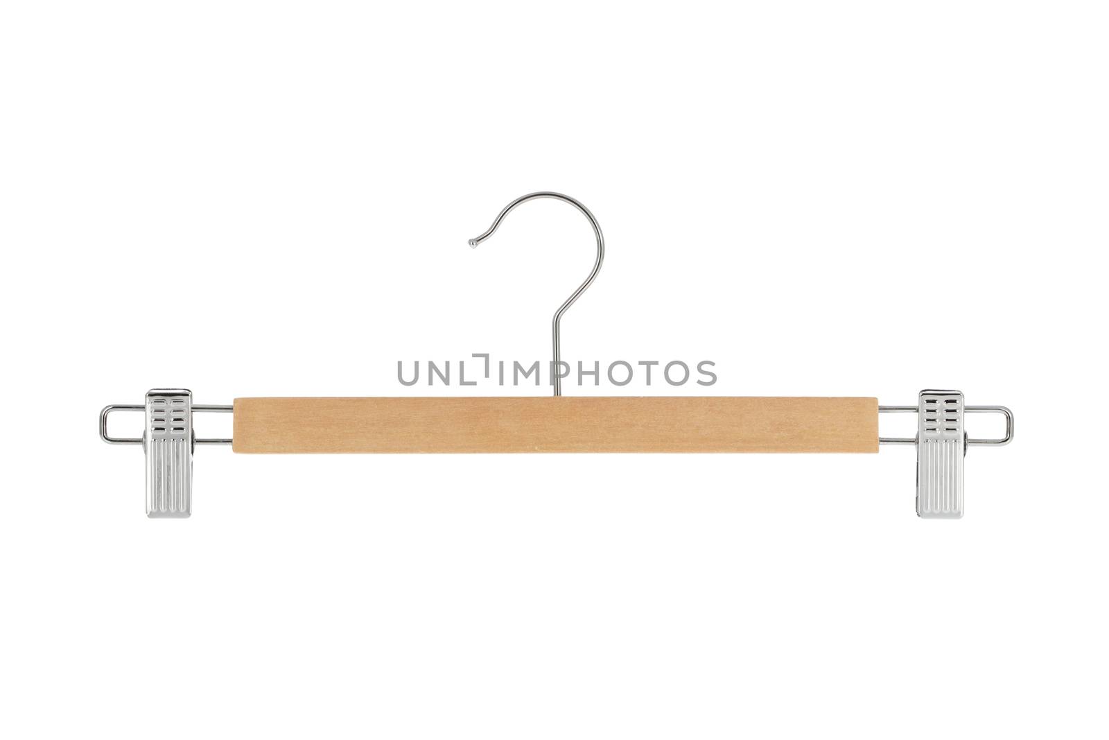Wood and metal pants / skirt hanger isolated on a white background