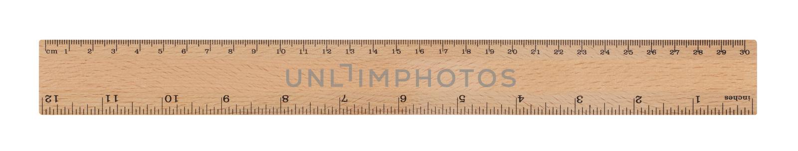 30 cm / 12 inch wood ruler isolated on a white background