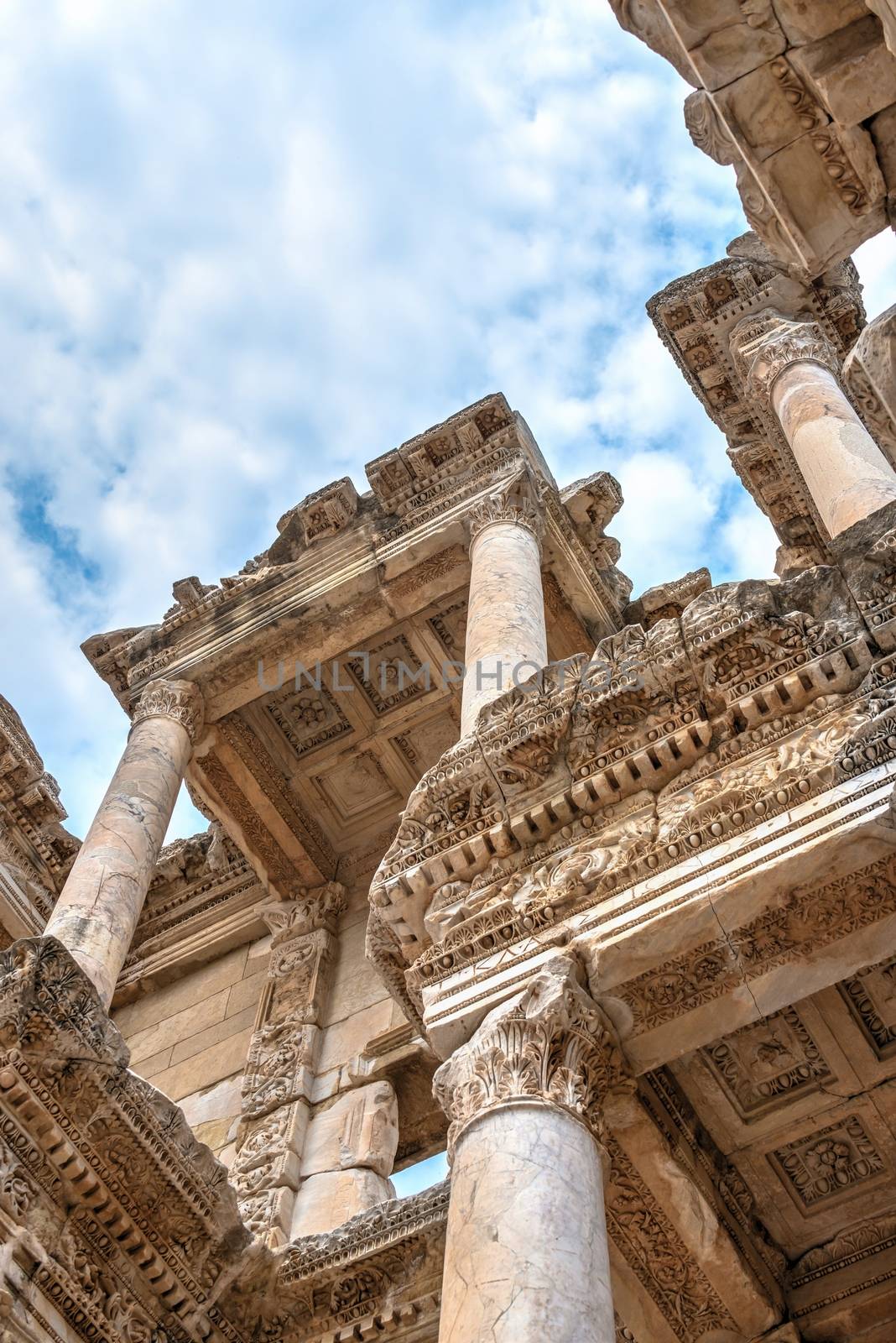 Ephesus Library of Celsus in antique city on a sunny summer day