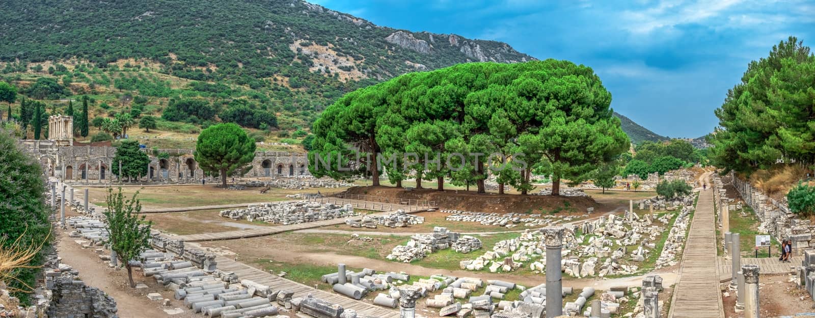 Ruins of antique Ephesus city on a sunny summer day