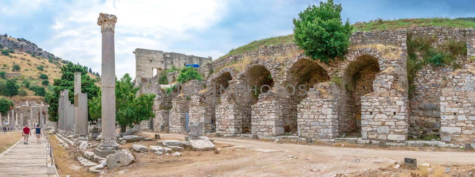 Ruins of antique Ephesus city on a sunny summer day