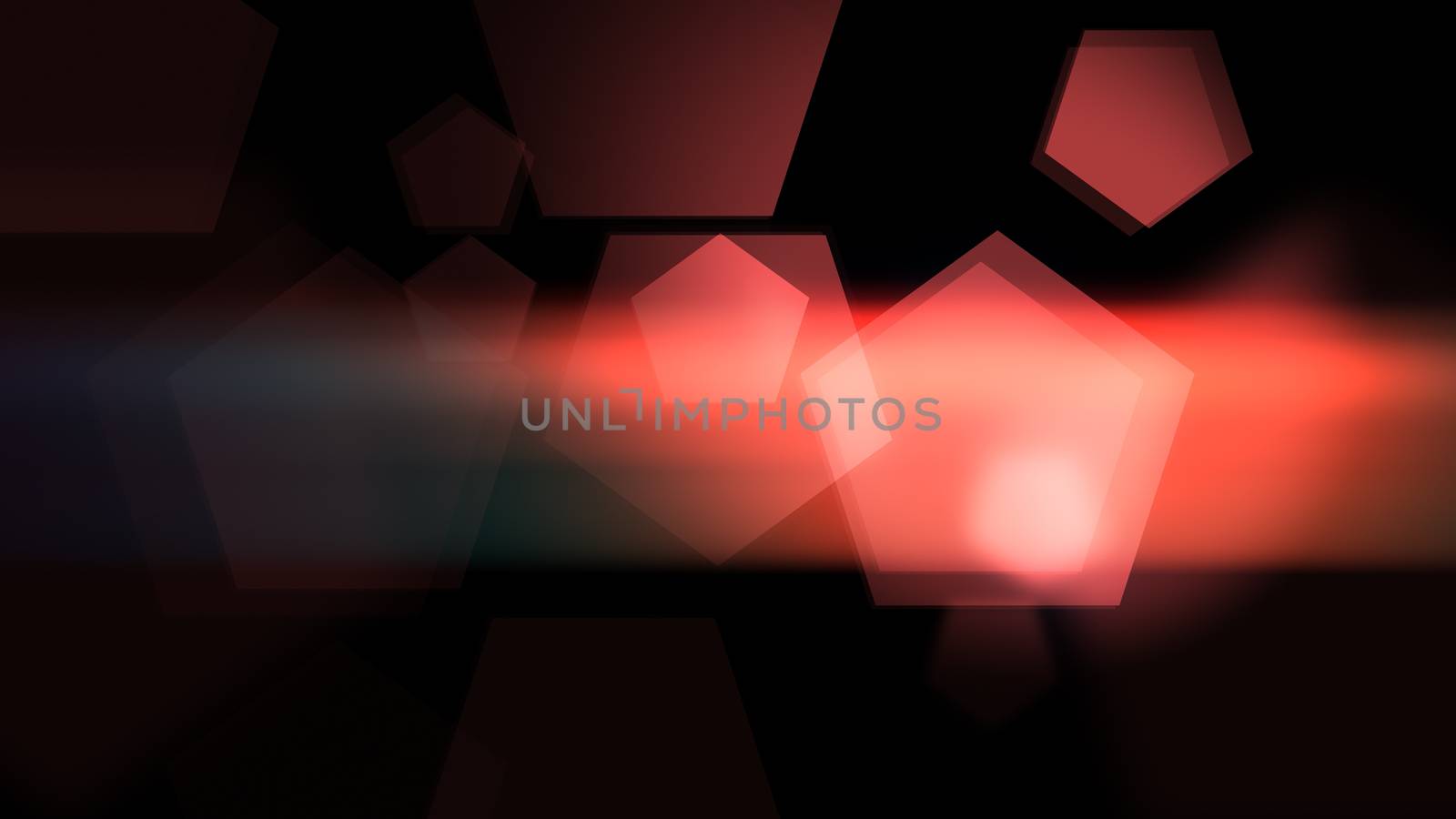2d illustration of Smooth red abstract pentagons background on the dark. 