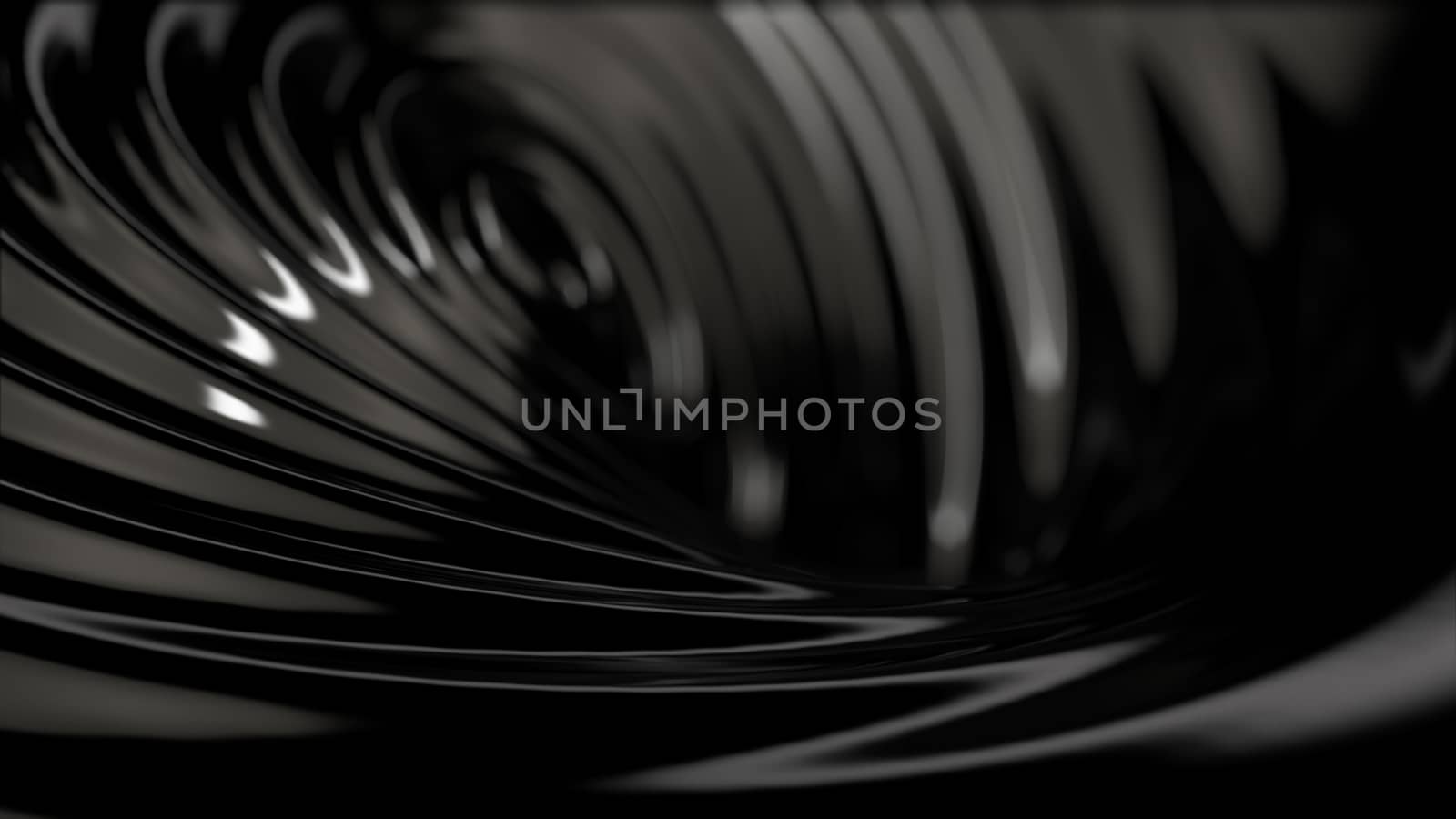 Angle view of wavy of melted abstract black liquid with light reflections on it. 3d rendering.