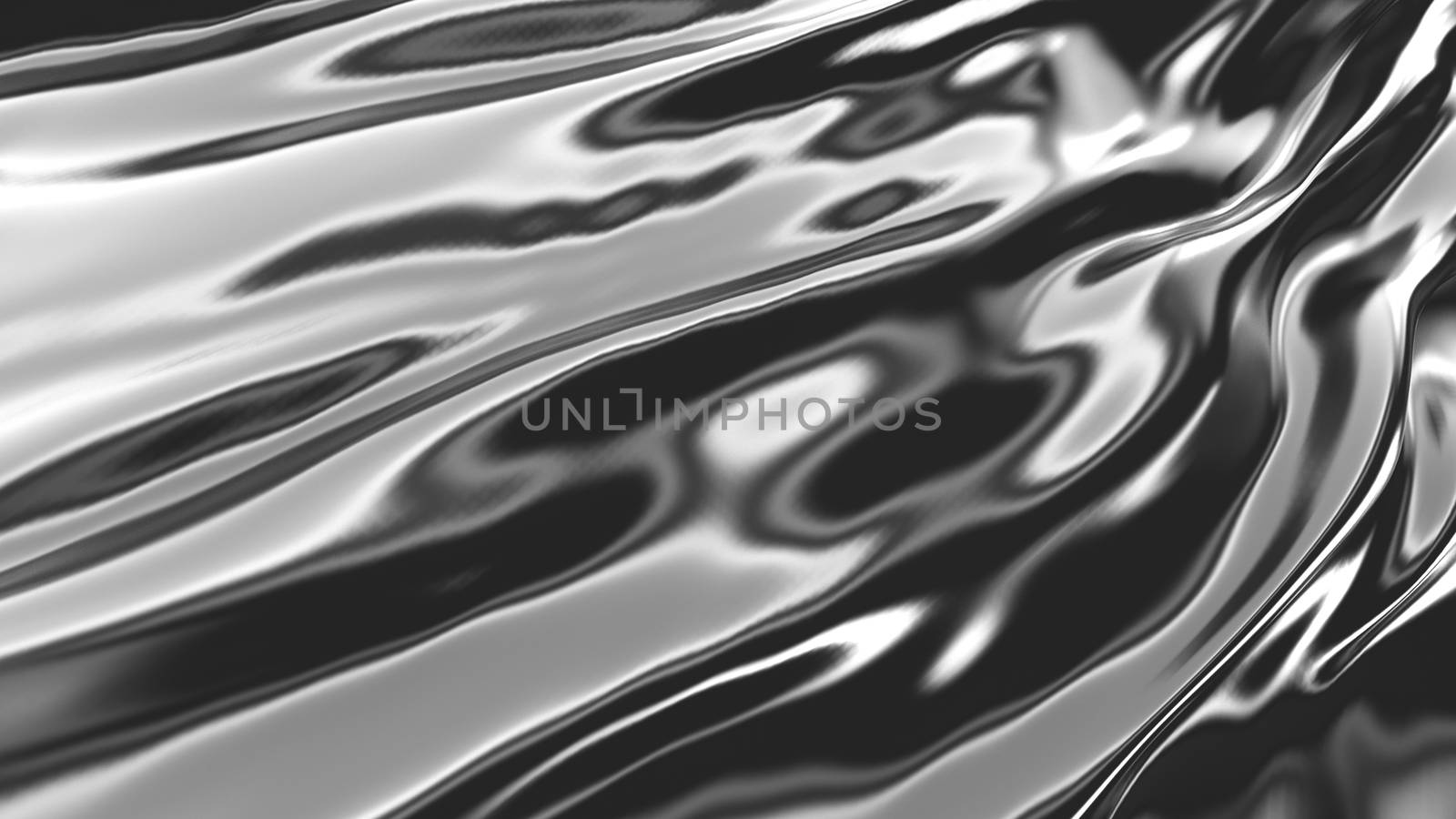 Chrome 3d rendering of Melted wavy liquid substance. 