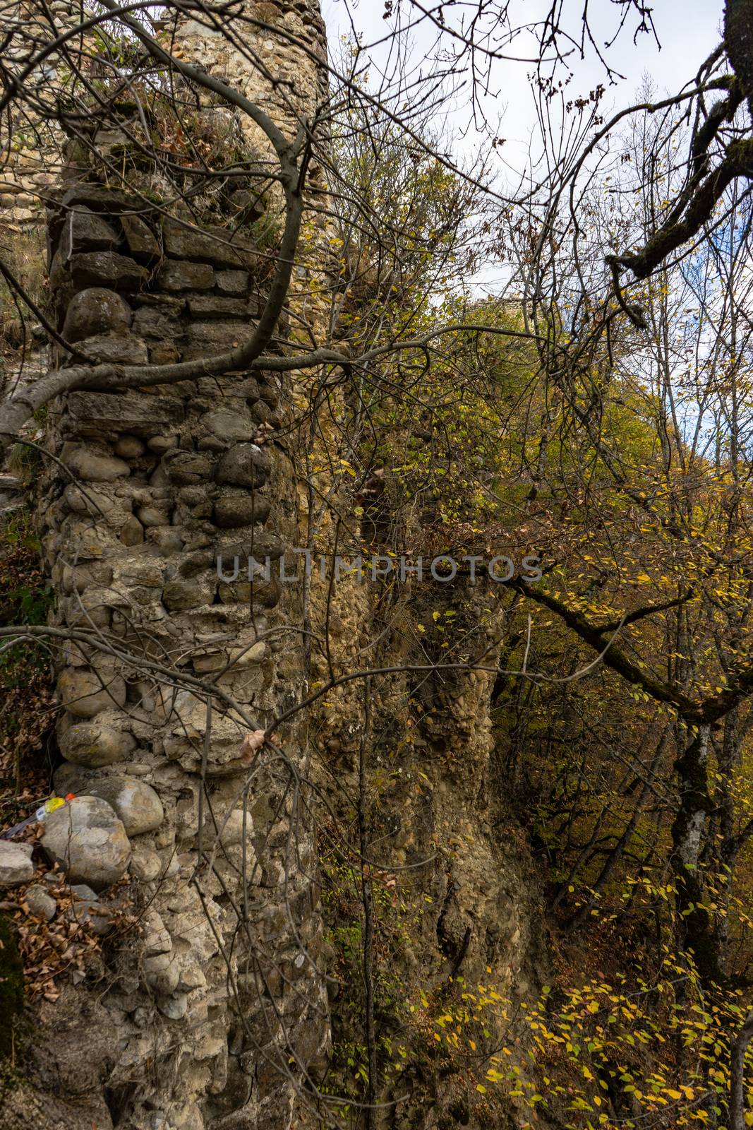 Famous Bochorma castle town ruins in Caucasus mountain in Georgia