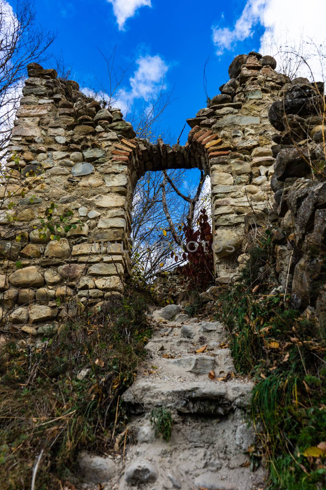 Famous Bochorma castle town ruins in Caucasus mountain in Georgia