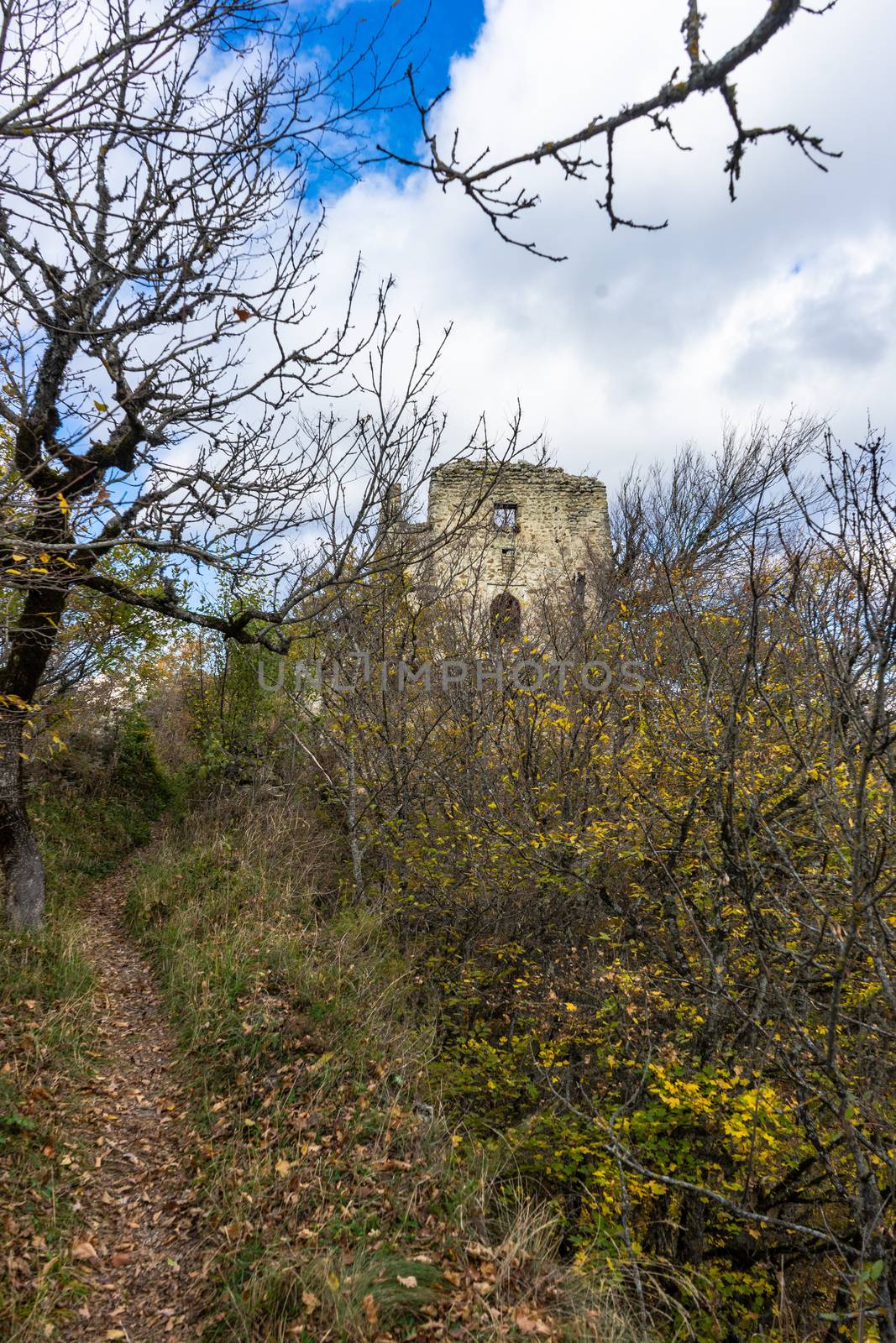 Famous Bochorma castle town ruins in Caucasus mountain in Georgia