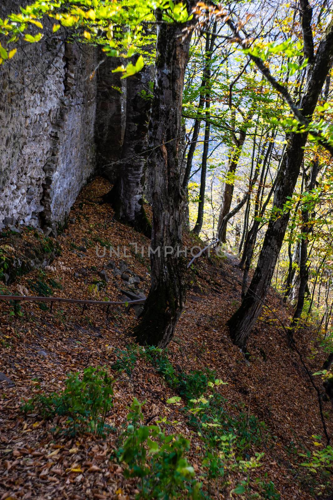 Famous Bochorma castle town ruins in Caucasus mountain in Georgia