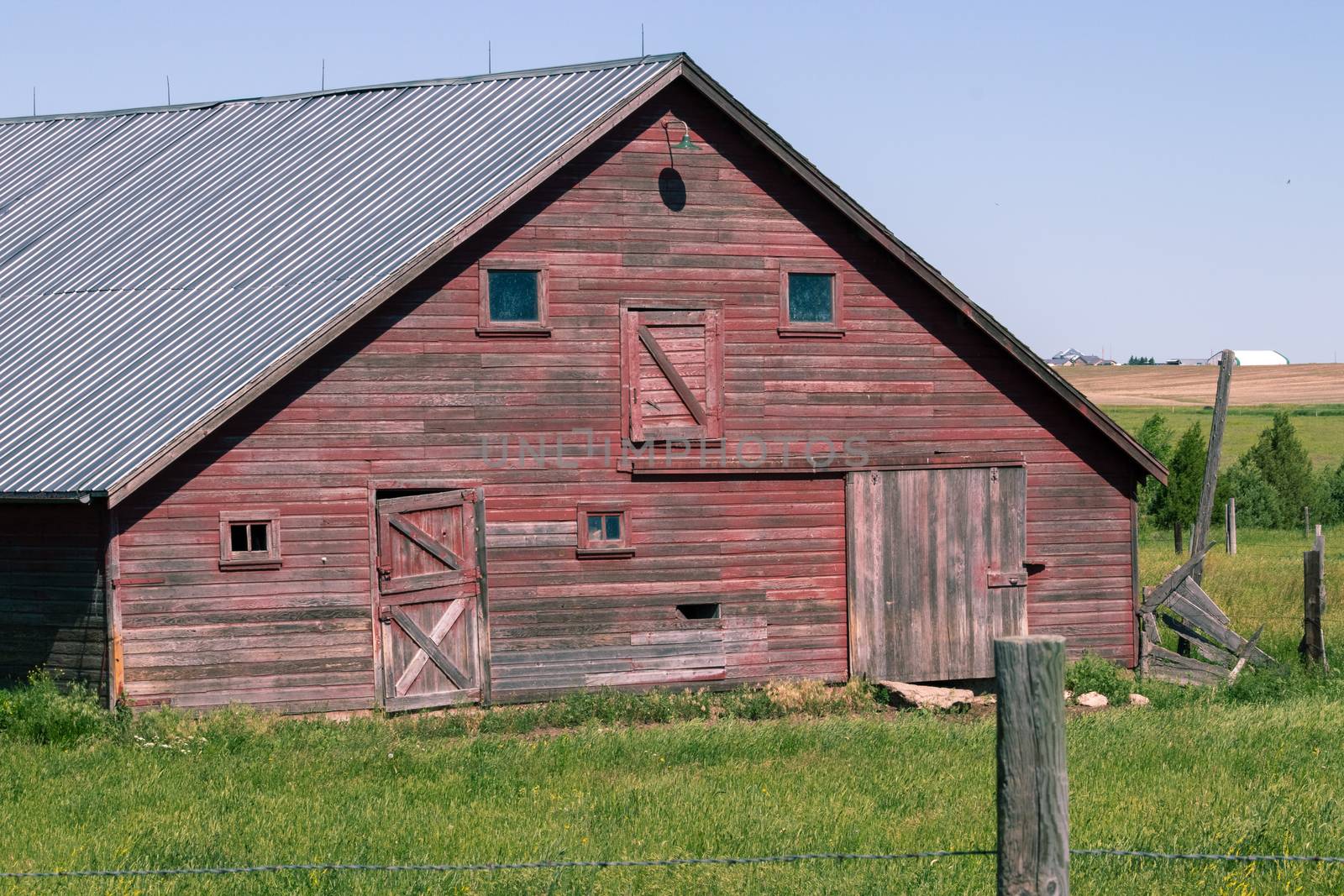 An old barn in a field. High quality photo