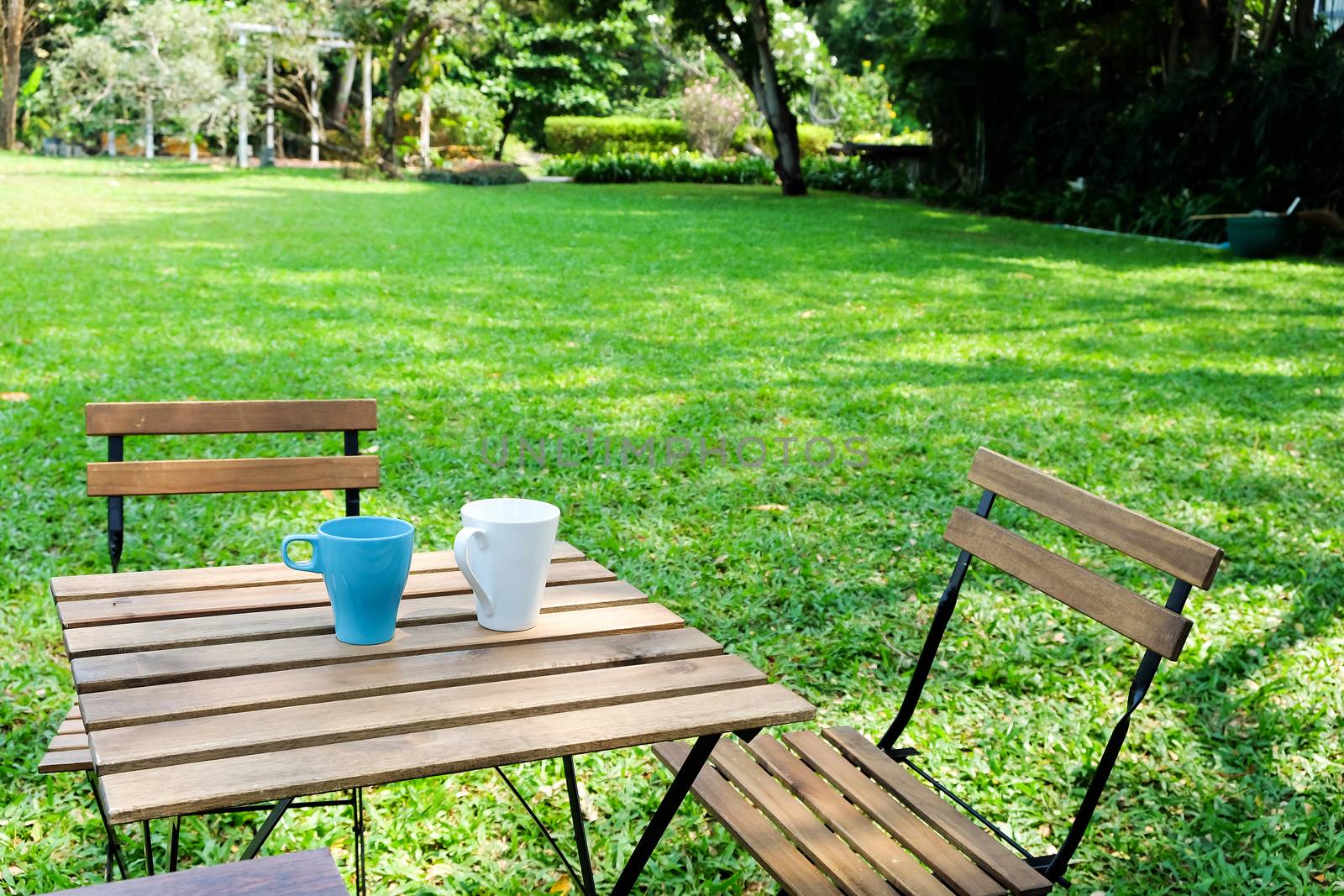 Tea time in house garden.