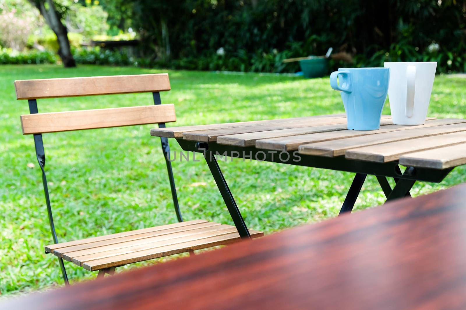 Tea time in house garden.