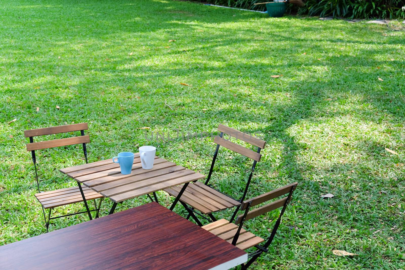 Tea time in house garden.