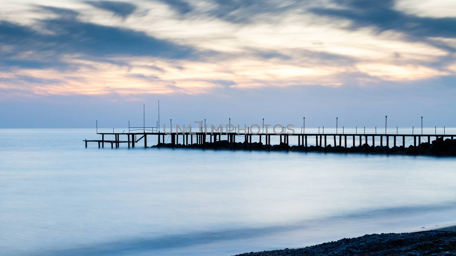 Dusk over the Mediterranean Sea viewed from the southern Turkish coastline near Turkler.