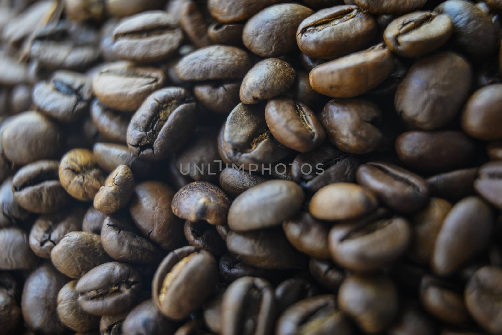 Coffee beans background, top view.
