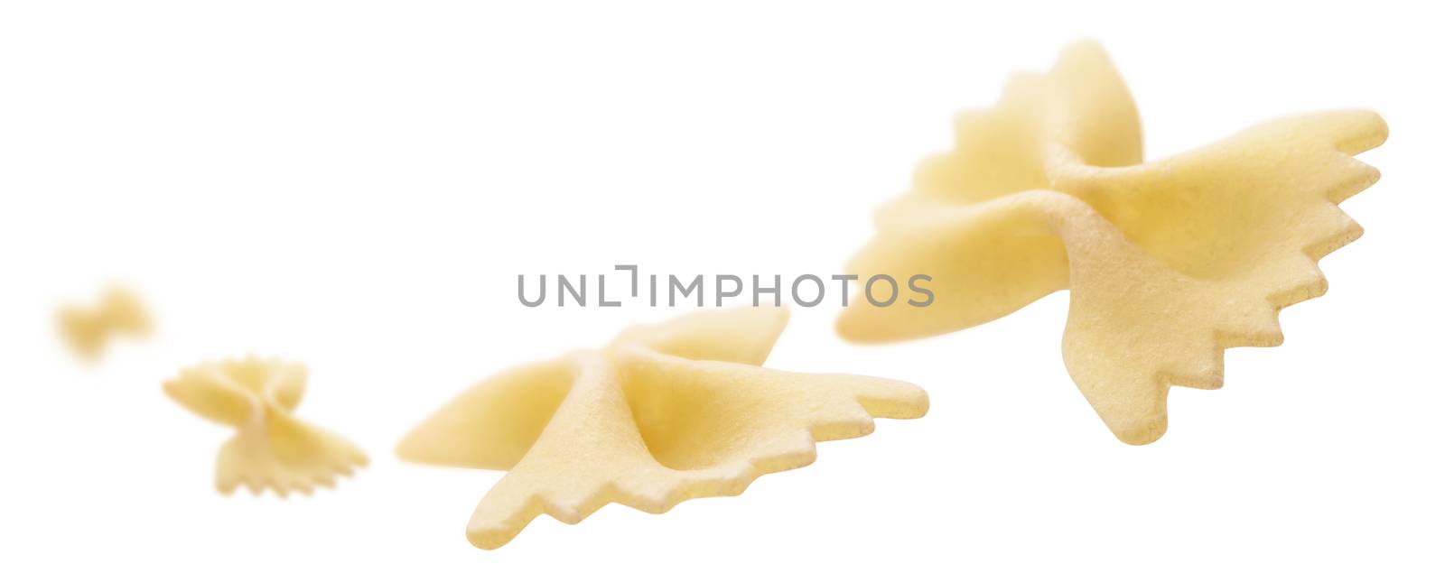 Italian pasta levitating on a white background.