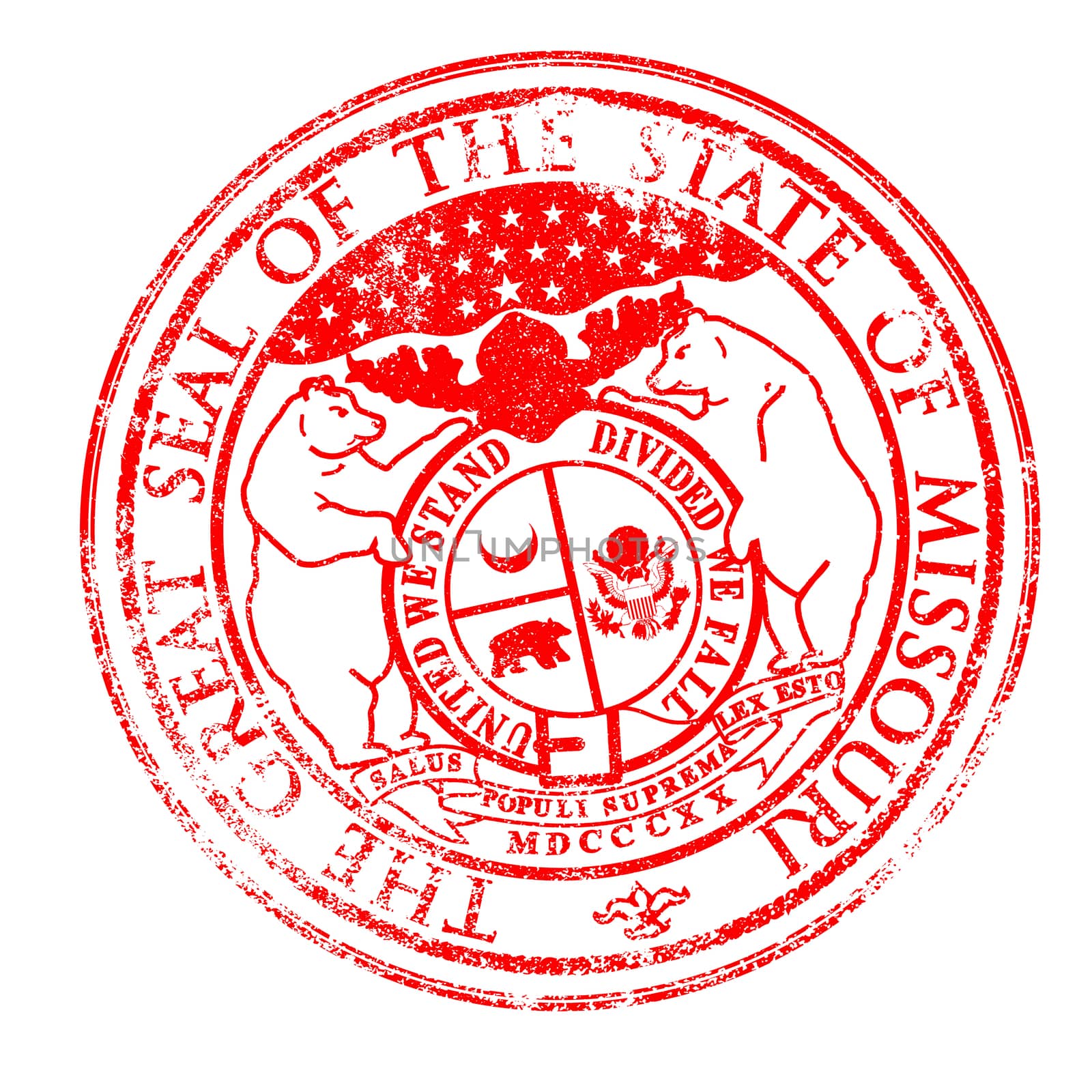 The State Seal of Missouri rubber stamp on a white background