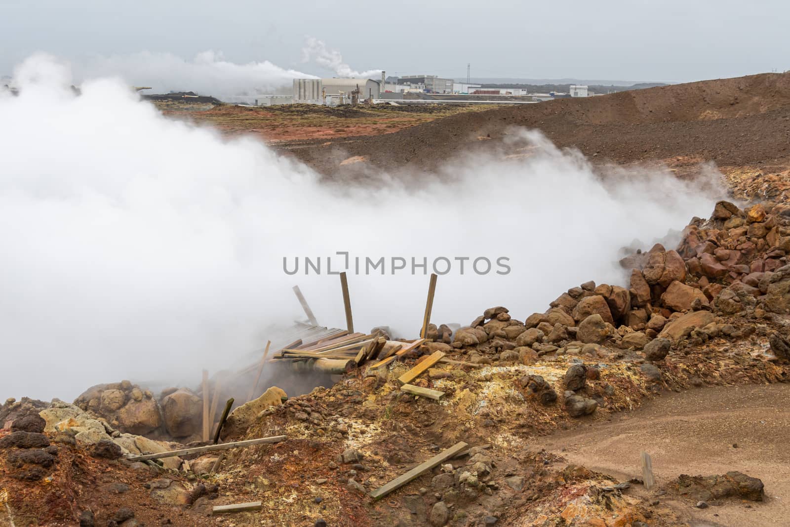 Geo Thermal hot spring activity in Iceland Gunnuhver Hot Springs by MXW_Stock