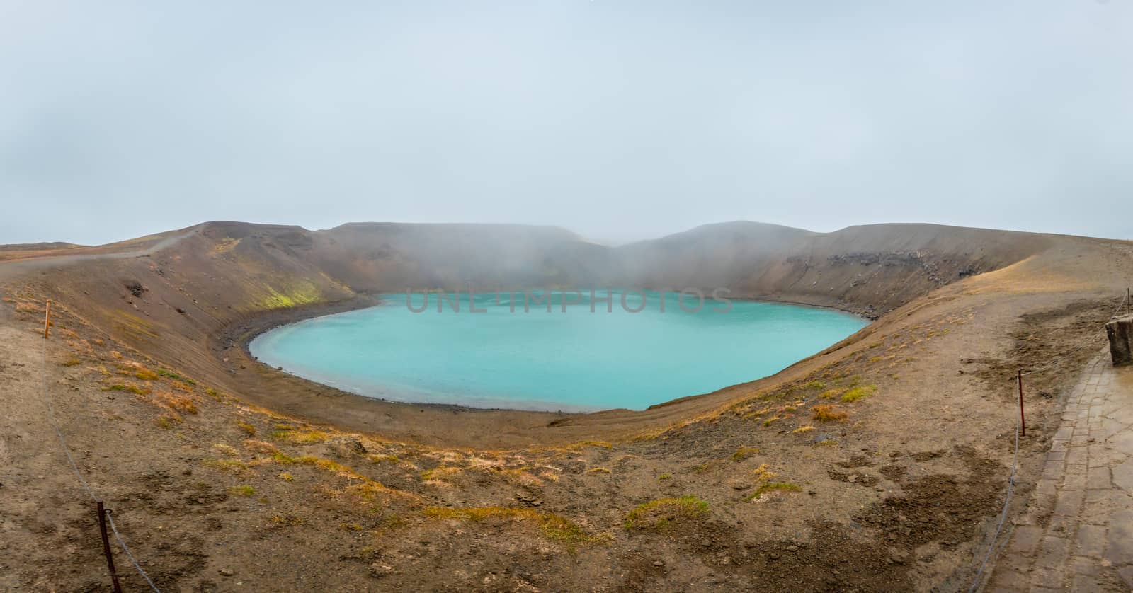 Krafla volcano in Iceland crater lake filled with hot and turquoise water