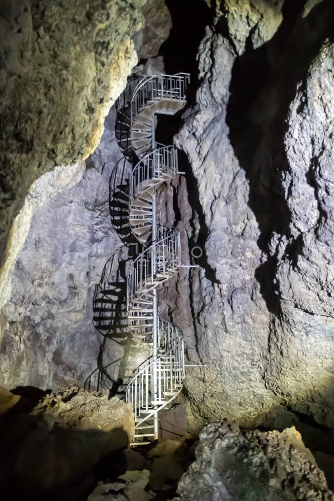 Snaefellsness national park in Iceland lava cave magma cavern circular stair case inside