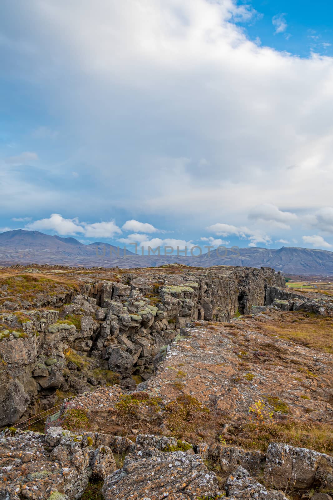 Thingvellir National Park in Iceland canyon between continents cutting through landscape by MXW_Stock