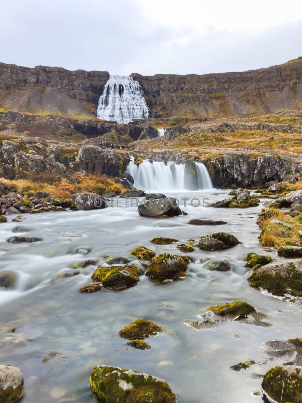 Westfjords of Iceland Göngummanafoss and Dynjandi waterfall long exposure smooth river by MXW_Stock