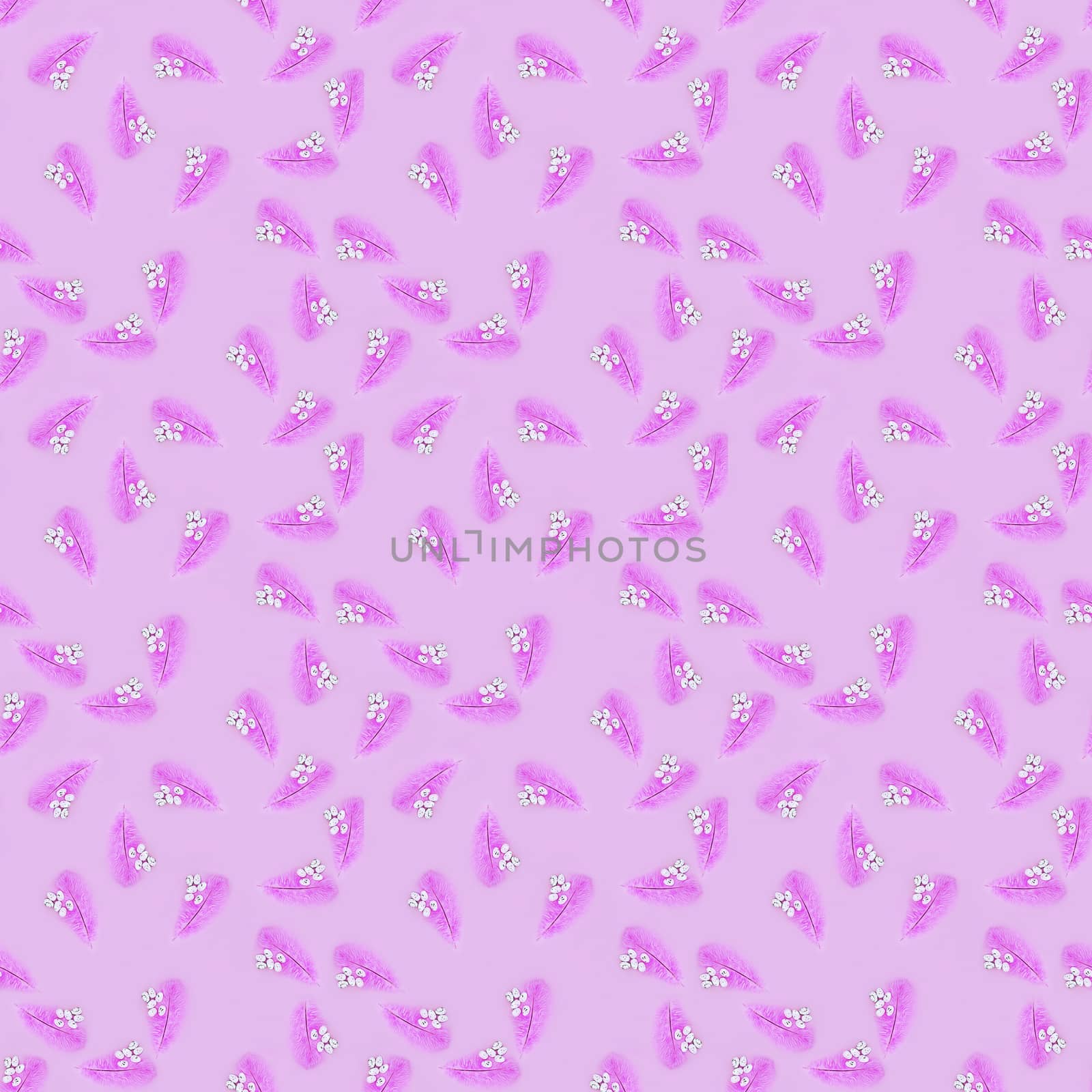 Seamless texture of pink feather and eggs on a pink background. Easter concept