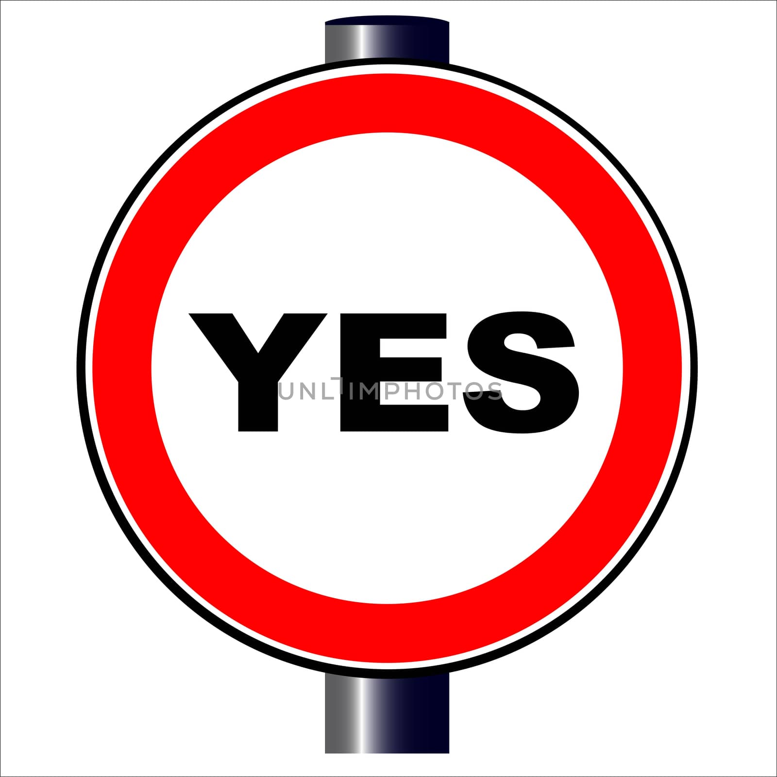 A large round red traffic sign displaying the word YES