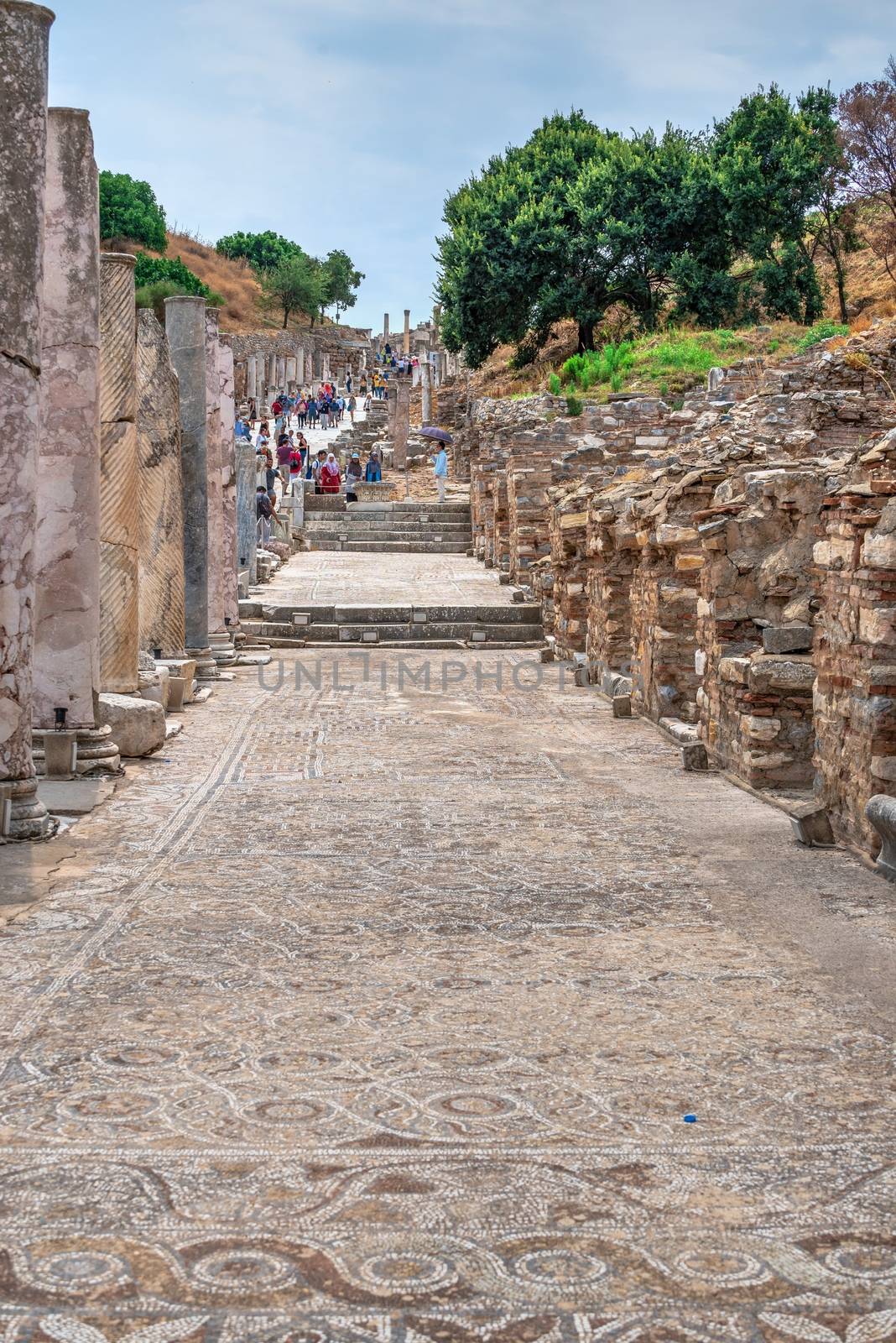 Ephesus, Turkey – 07.17.2019. Mosaic of the antique Ephesus city on a sunny summer day