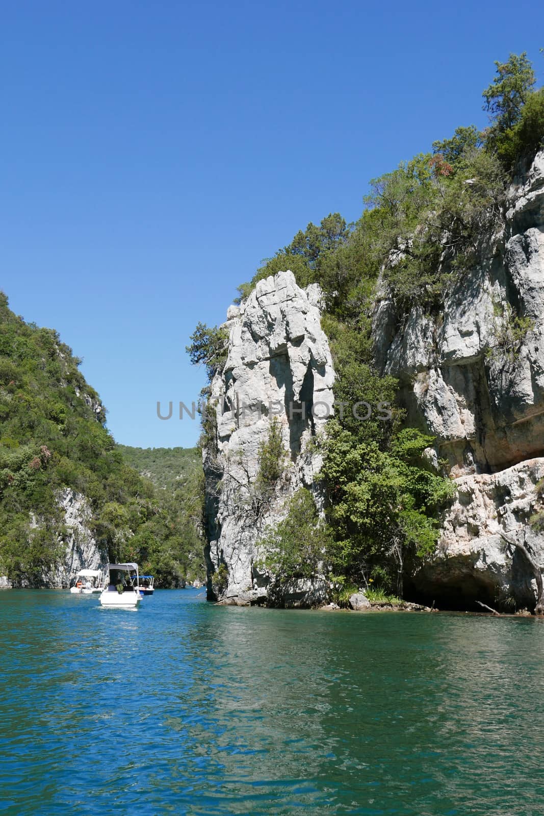 boat ride on esparron lake, France. Beautiful region of the Gorges du Verdon