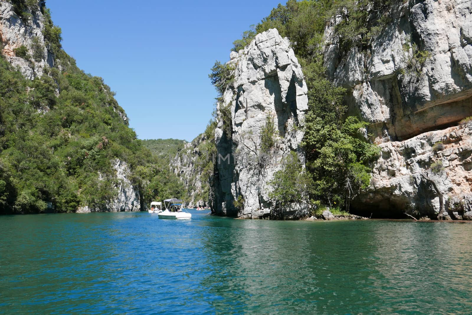 boat ride on esparron lake, France. Beautiful region of the Gorges du Verdon
