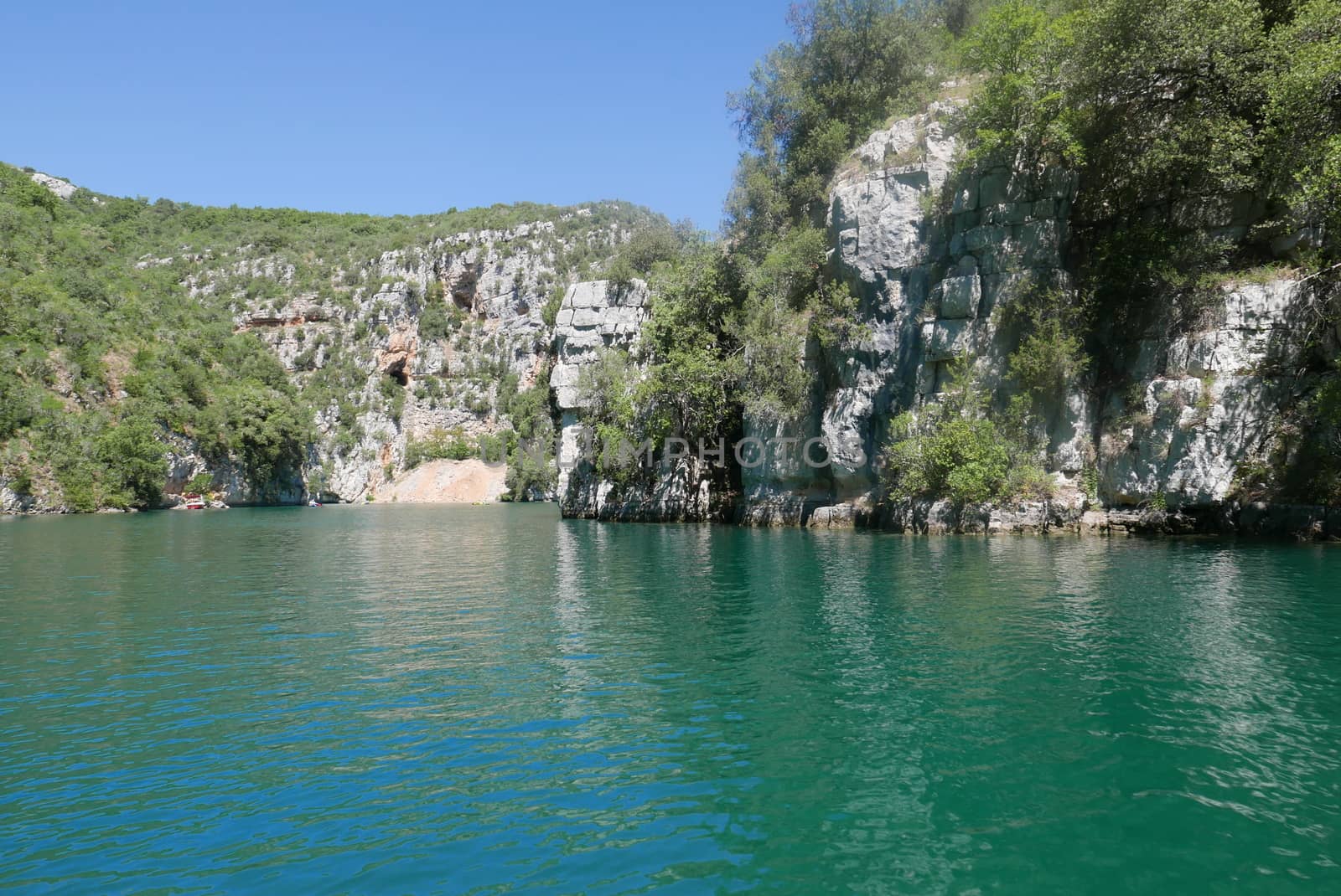 boat ride on esparron lake, France. Beautiful region of the Gorges du Verdon