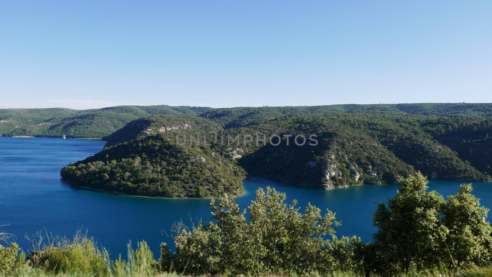 boat ride on esparron lake, France. Beautiful region of the Gorges du Verdon