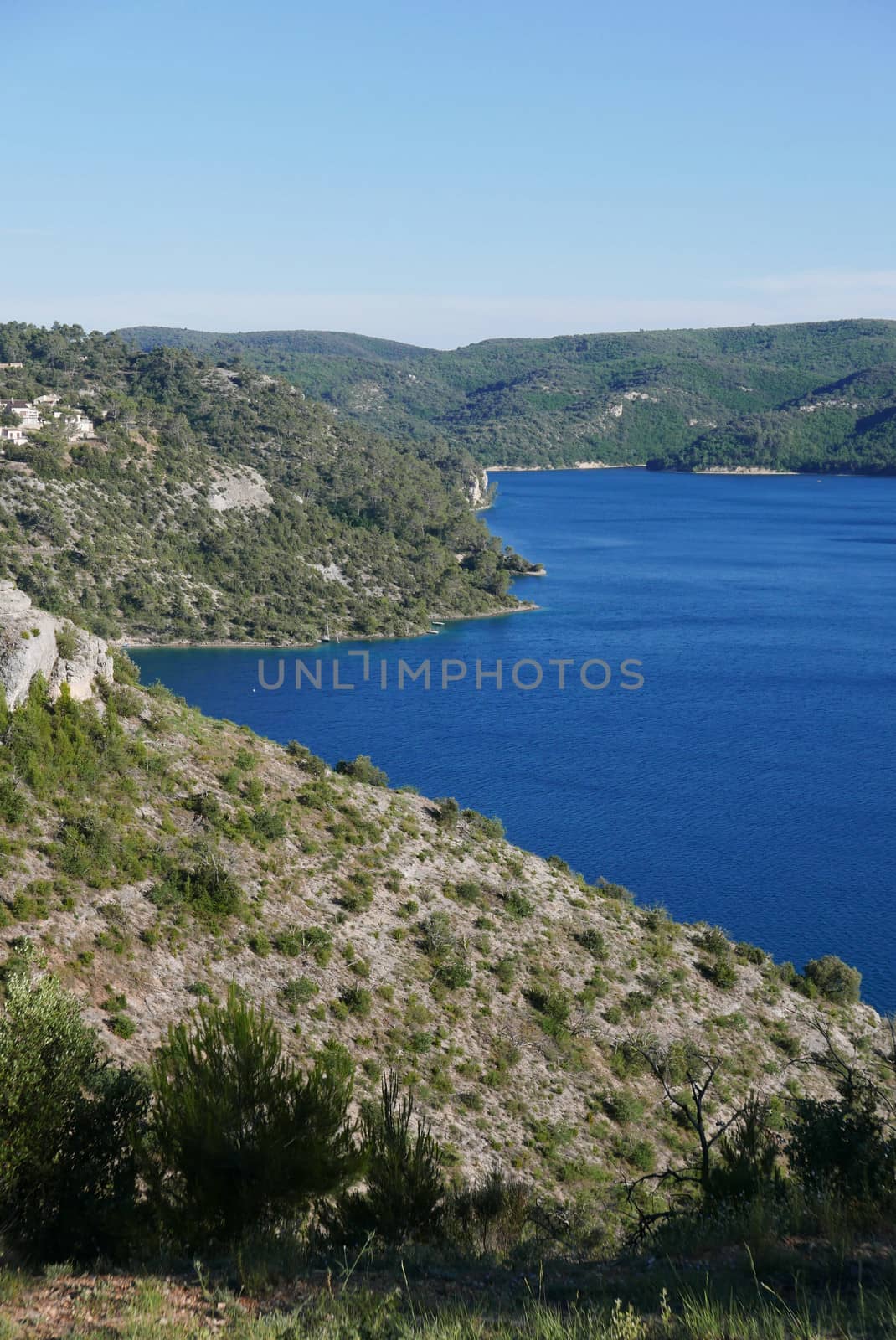 boat ride on esparron lake, France. Beautiful region of the Gorges du Verdon