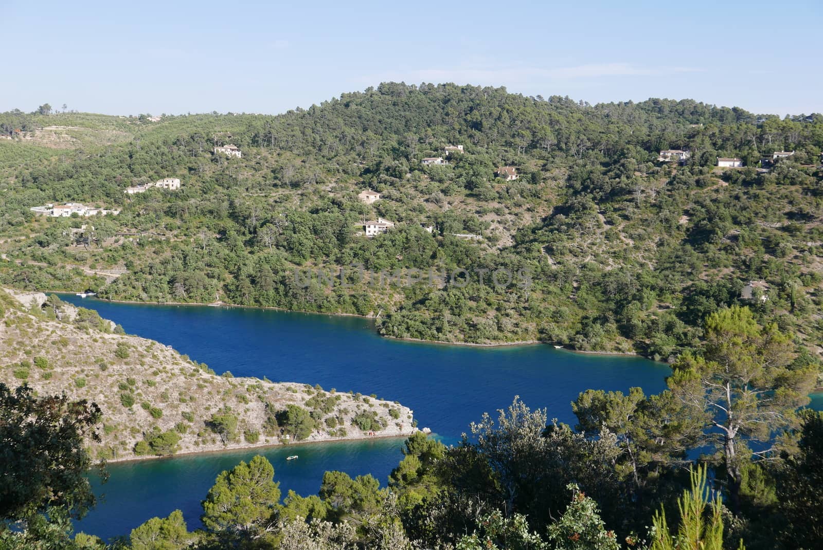 boat ride on esparron lake, France. Beautiful region of the Gorges du Verdon