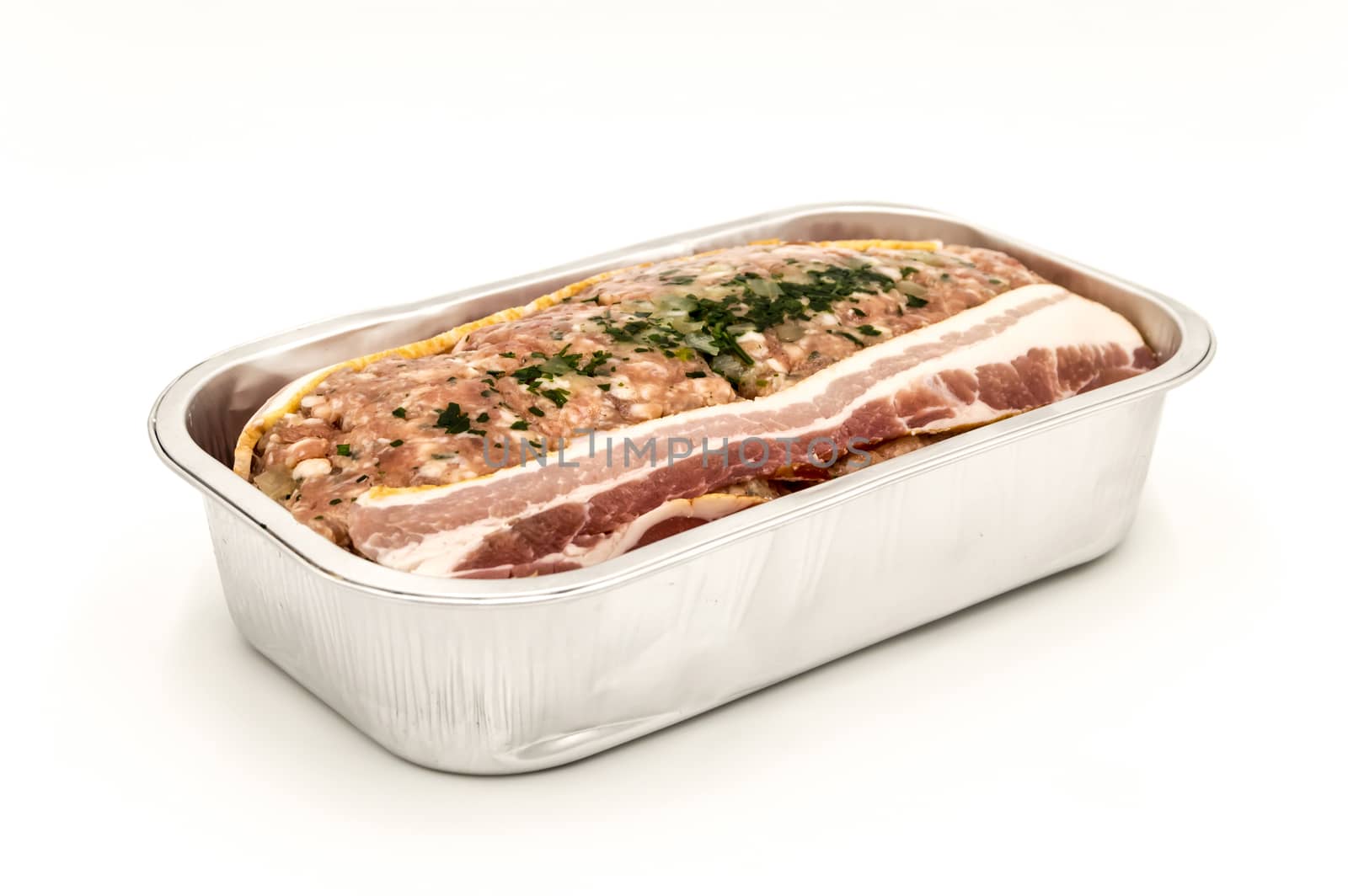 Meatloaf ready to bake in its aluminum tray  by Philou1000