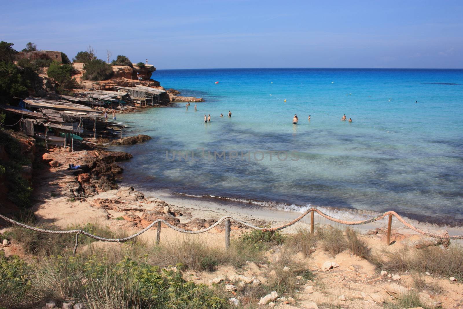 Cala Saona that is one of the most beautiful beaches of Ibiza with its crystal clear water in spain