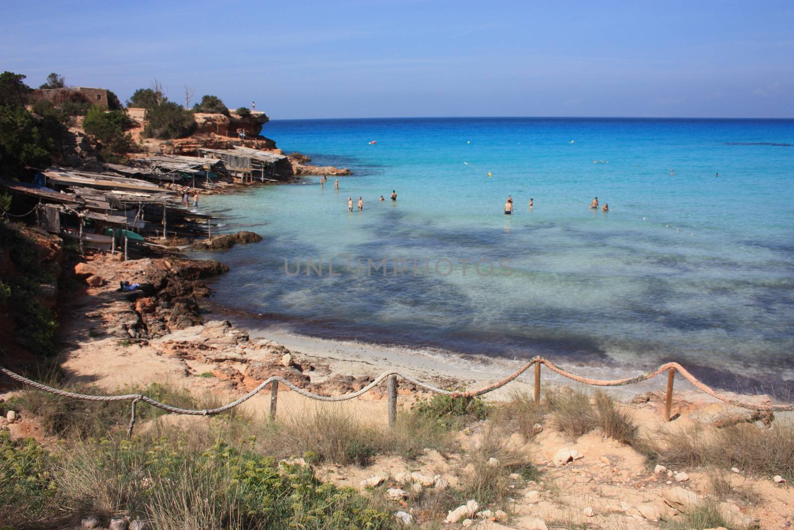 Cala Saona that is one of the most beautiful beaches of Ibiza with its crystal clear water in spain