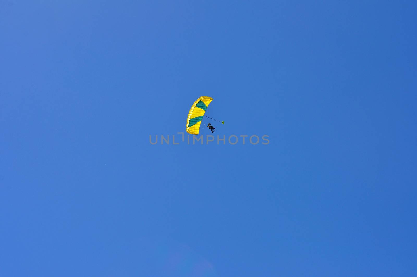 paragliding flight, France. pleasure of flying in a blue sky